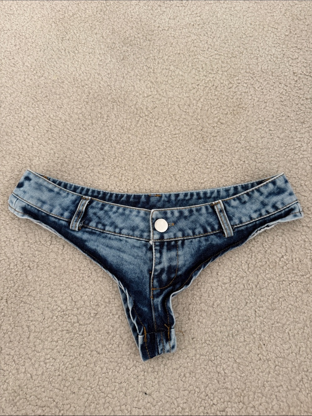 Denim Thong Jeans Bikini Bottom - Blue